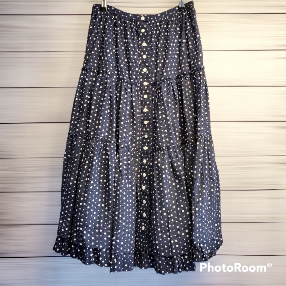 Marc Jacobs Cottagecore Navy Blue Polka Dot Midi Skirt Size 2 NWT